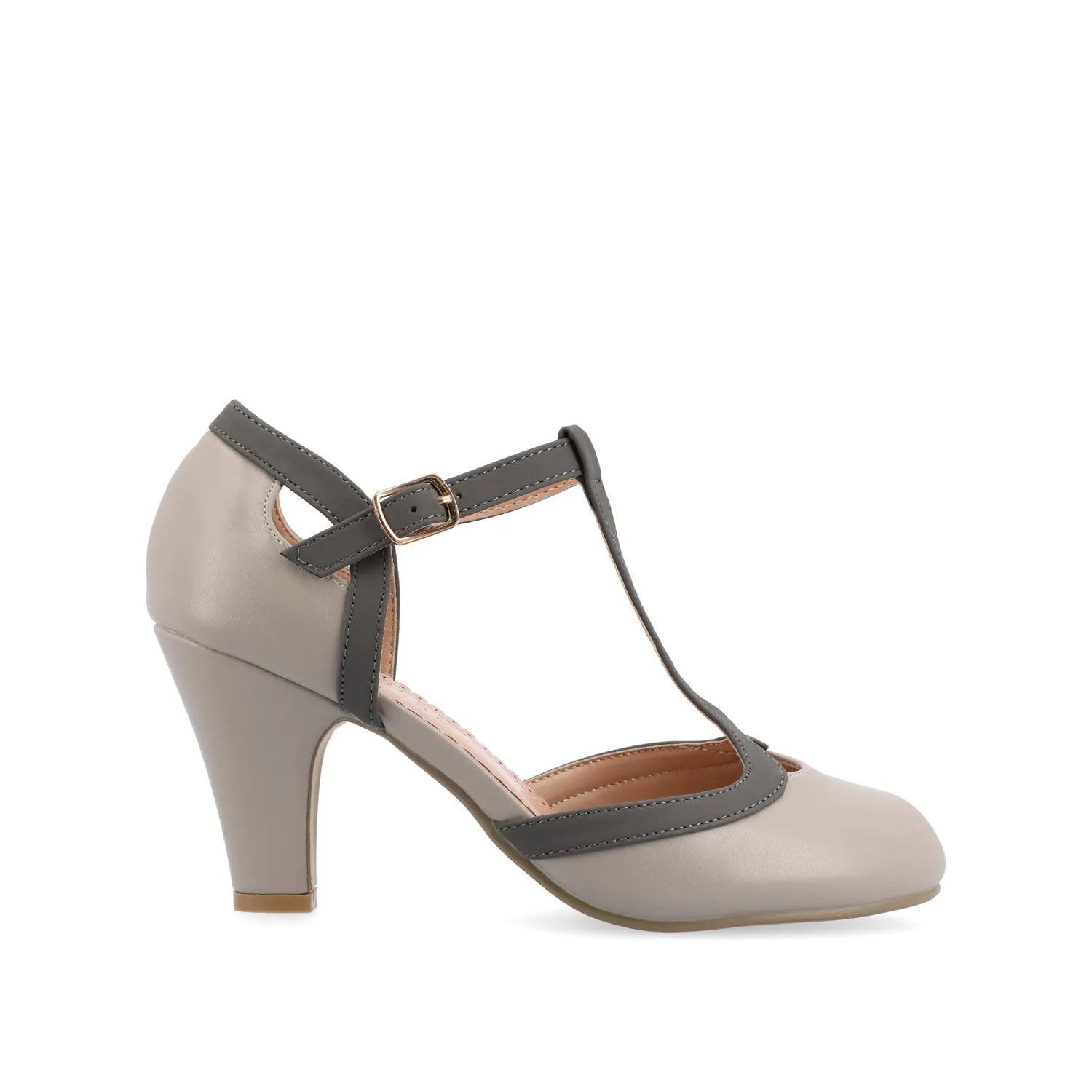 OLINA Wide Fit T-Strap Heels in Grey