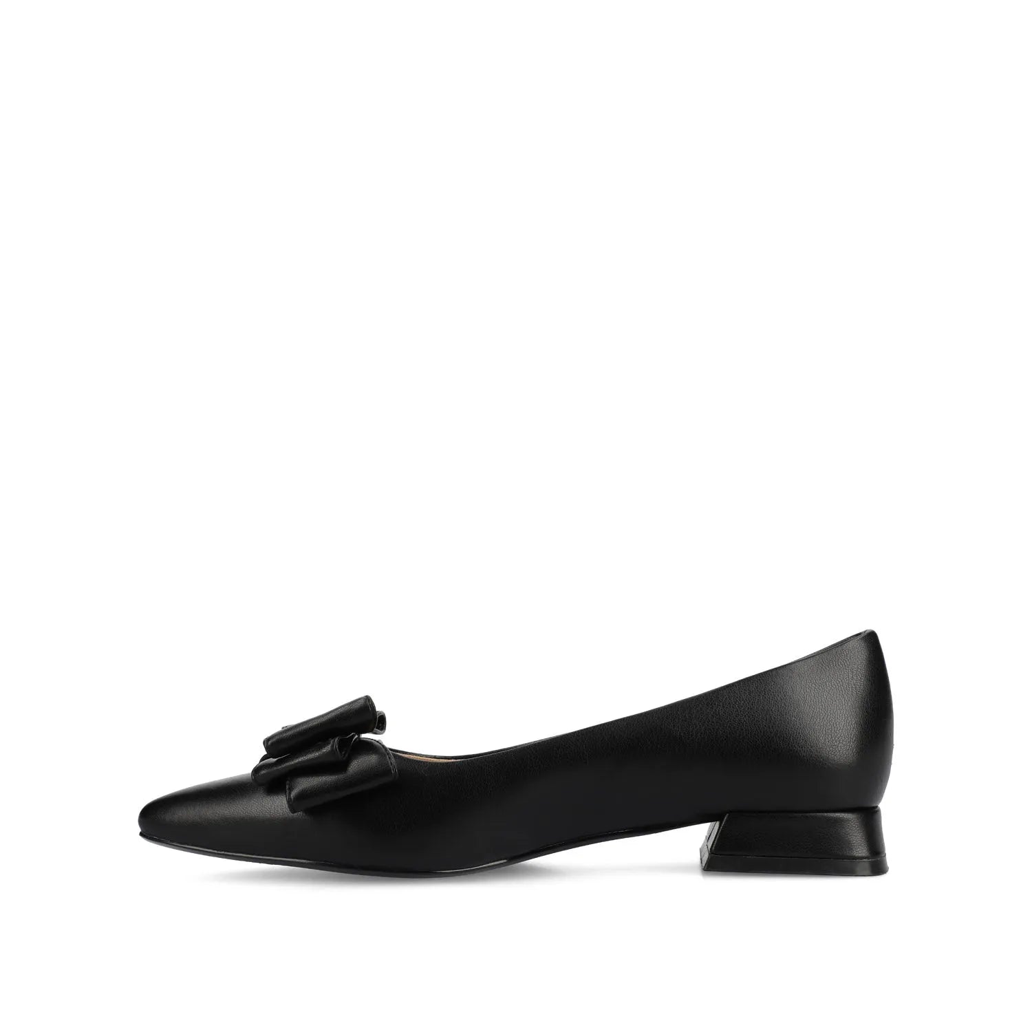Ophelia Wide Fit Low Block Ballet Flats in Black Vegan Leather