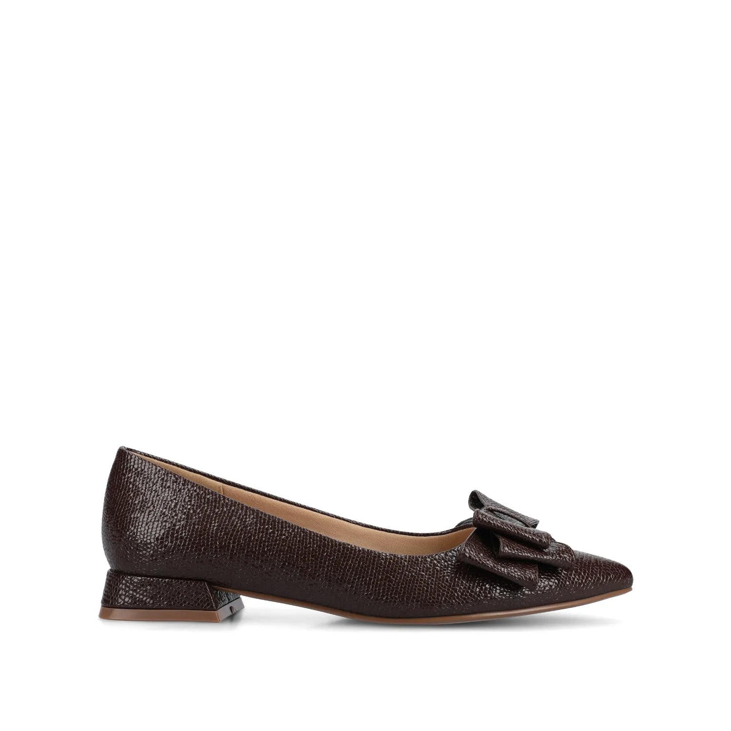 Ophelia Low Block Croco Ballet Flats in Brown Croco