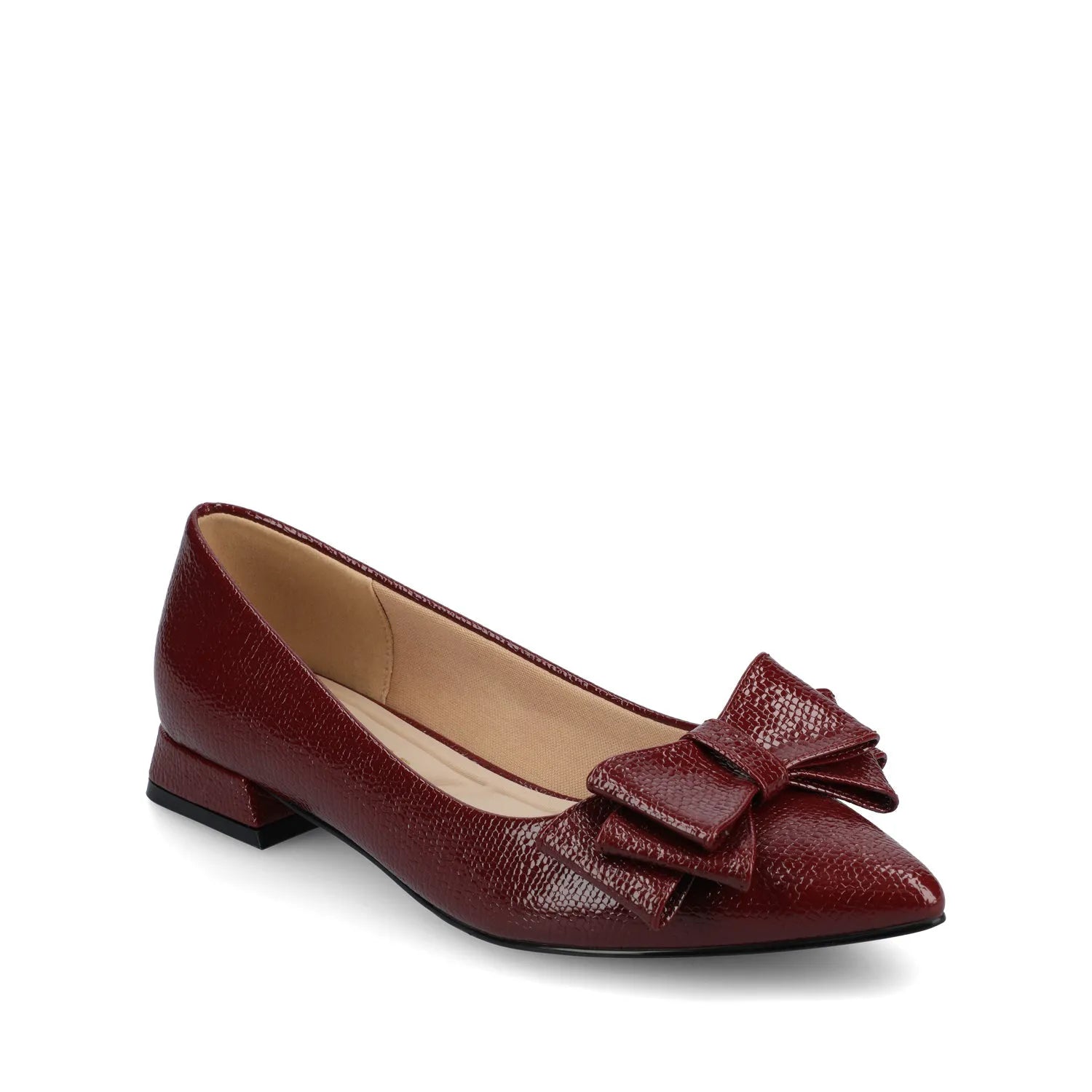 Ophelia Low Block Croco Ballet Flats (Wide Fit) in Oxblood Croco