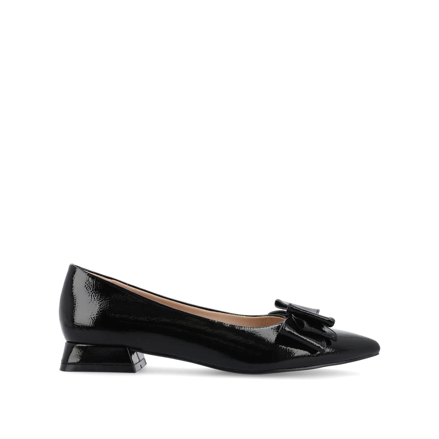 Ophelia Low Block Ballet Flats in Vegan Patent Leather - Black