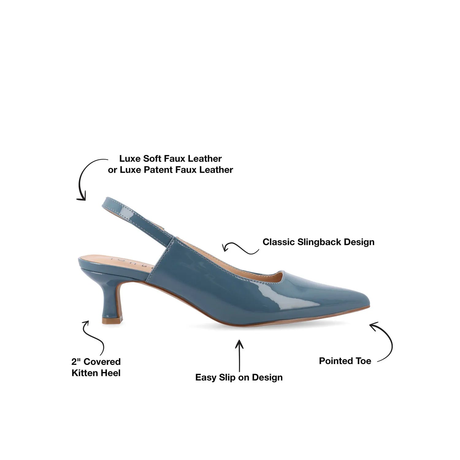 PAULINA Patent Kitten Heels in Wide - Patent Blue