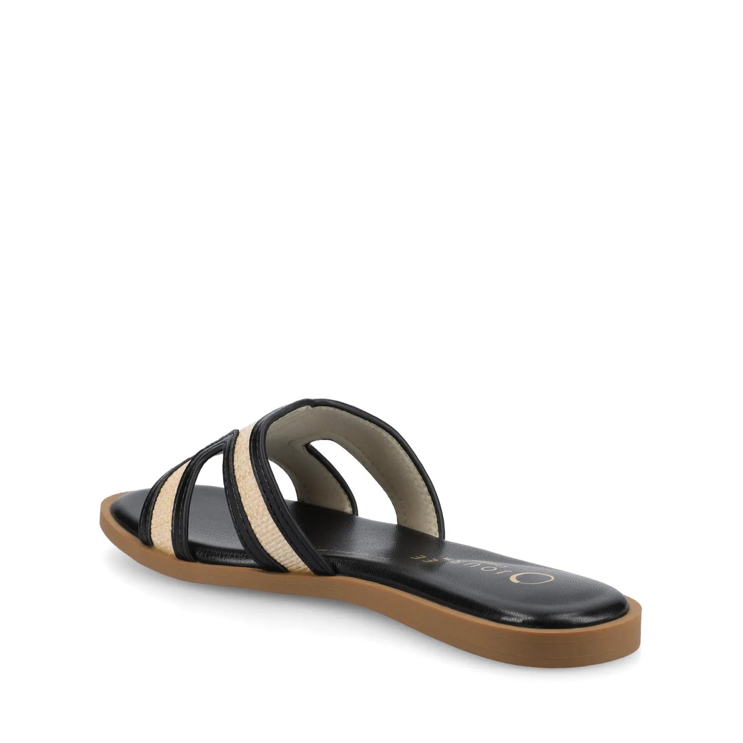 PRIMAH Flat Sandals in Black and Natural Raffia