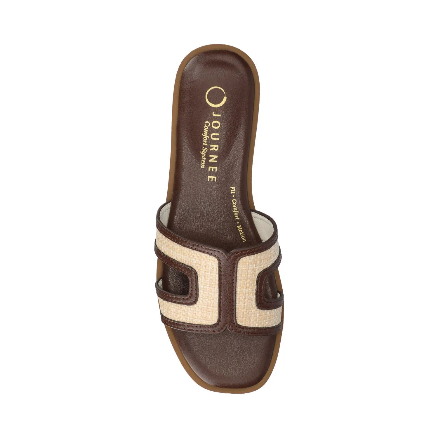 PRIMAH Wide Flat Sandals in Chocolate Raffia