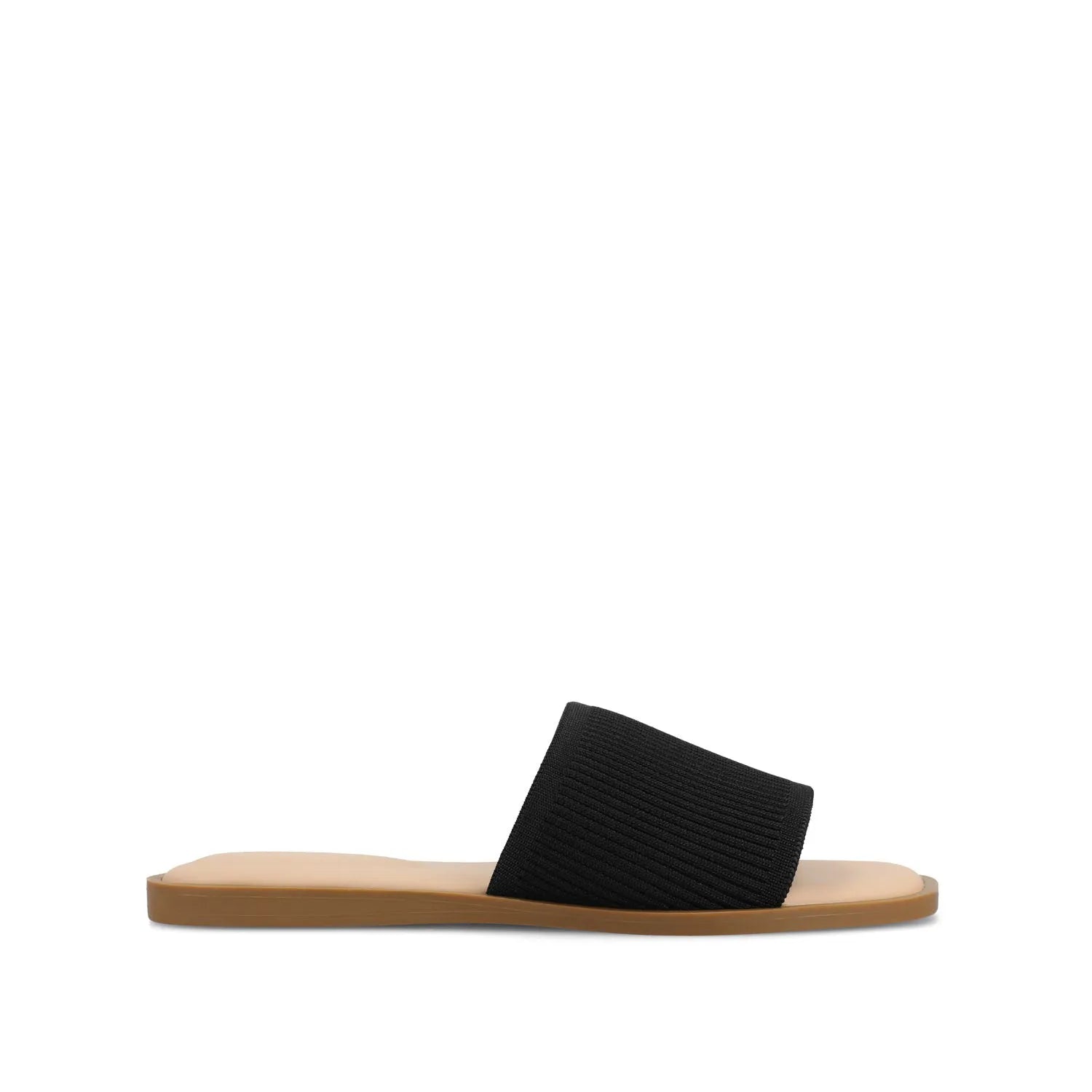 Prisilla Wide Slide Sandals in Black Knit Fabric