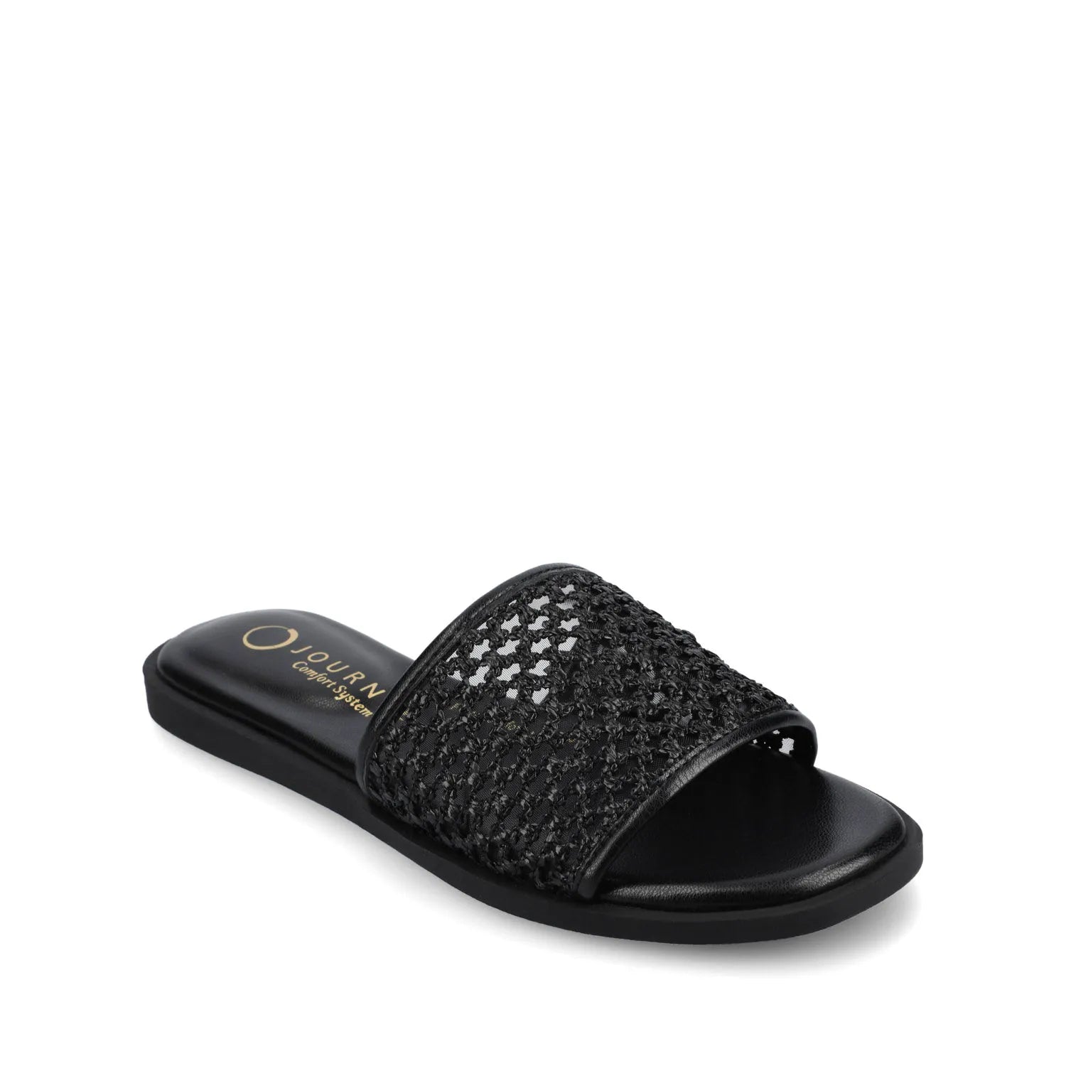 Prisilla Slide Sandals in Statement Black Open Raffia