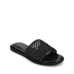 Prisilla Slide Sandals in Statement Black Open Raffia