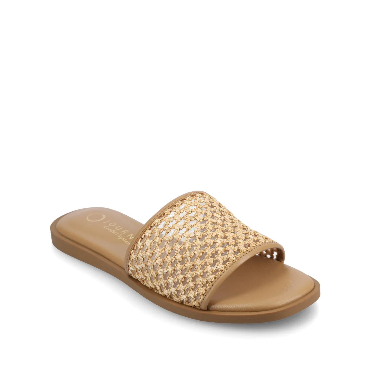 PRISILLA Slide Sandals in Statement - Cognac Open Raffia