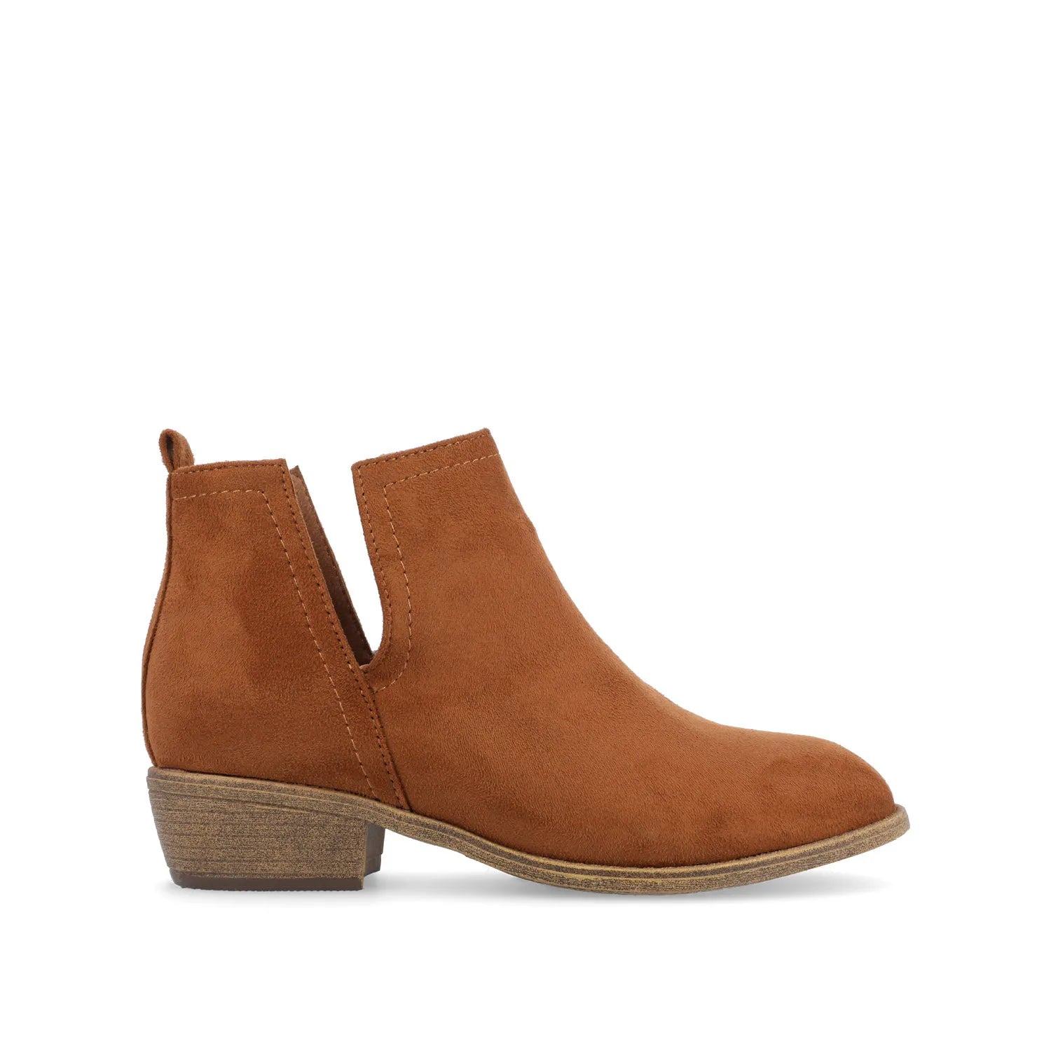 Rimi Block Heeled Booties in Faux Suede - Camel