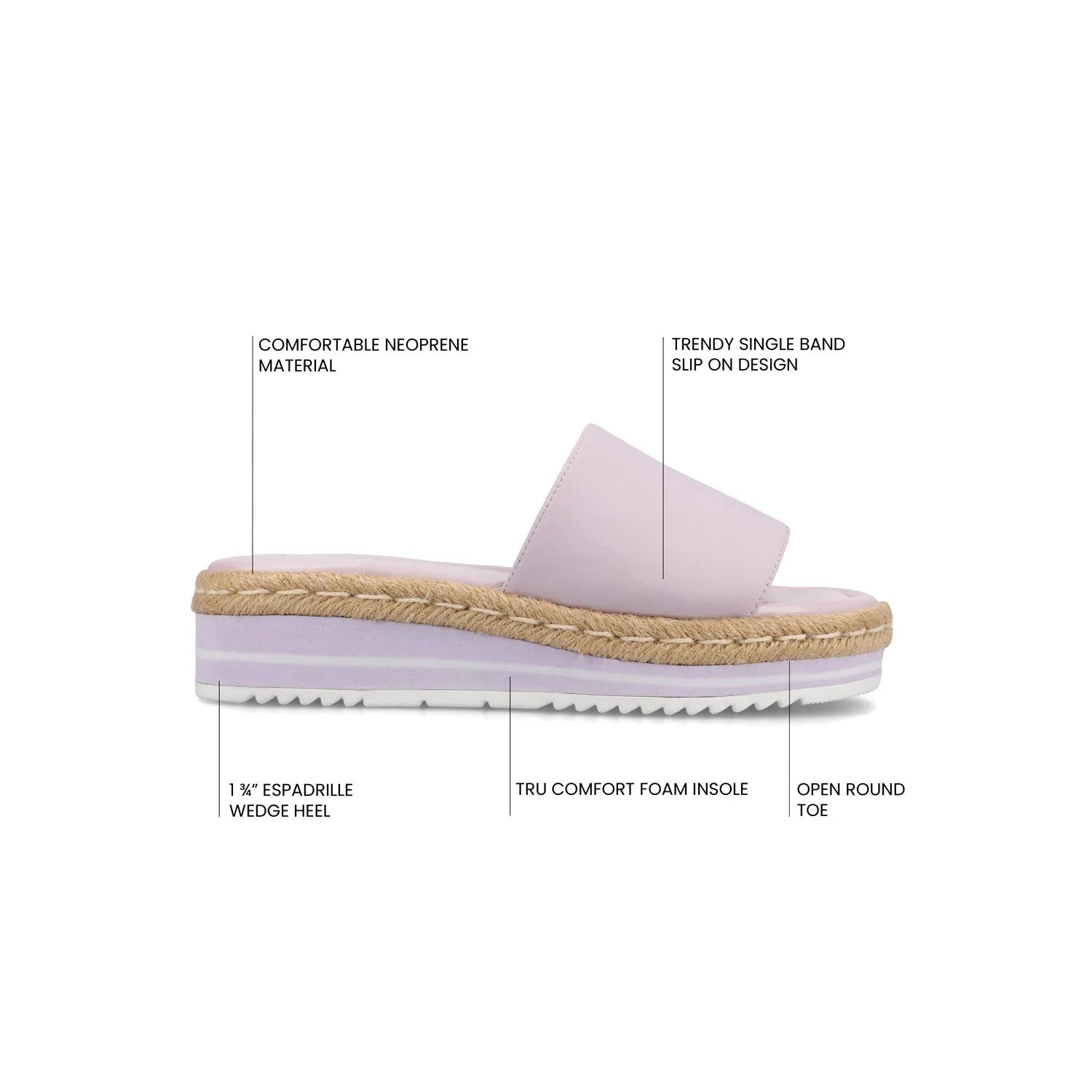 ROSEY Espadrille Wedge Heeled Slide Sandals in Statement Lilac