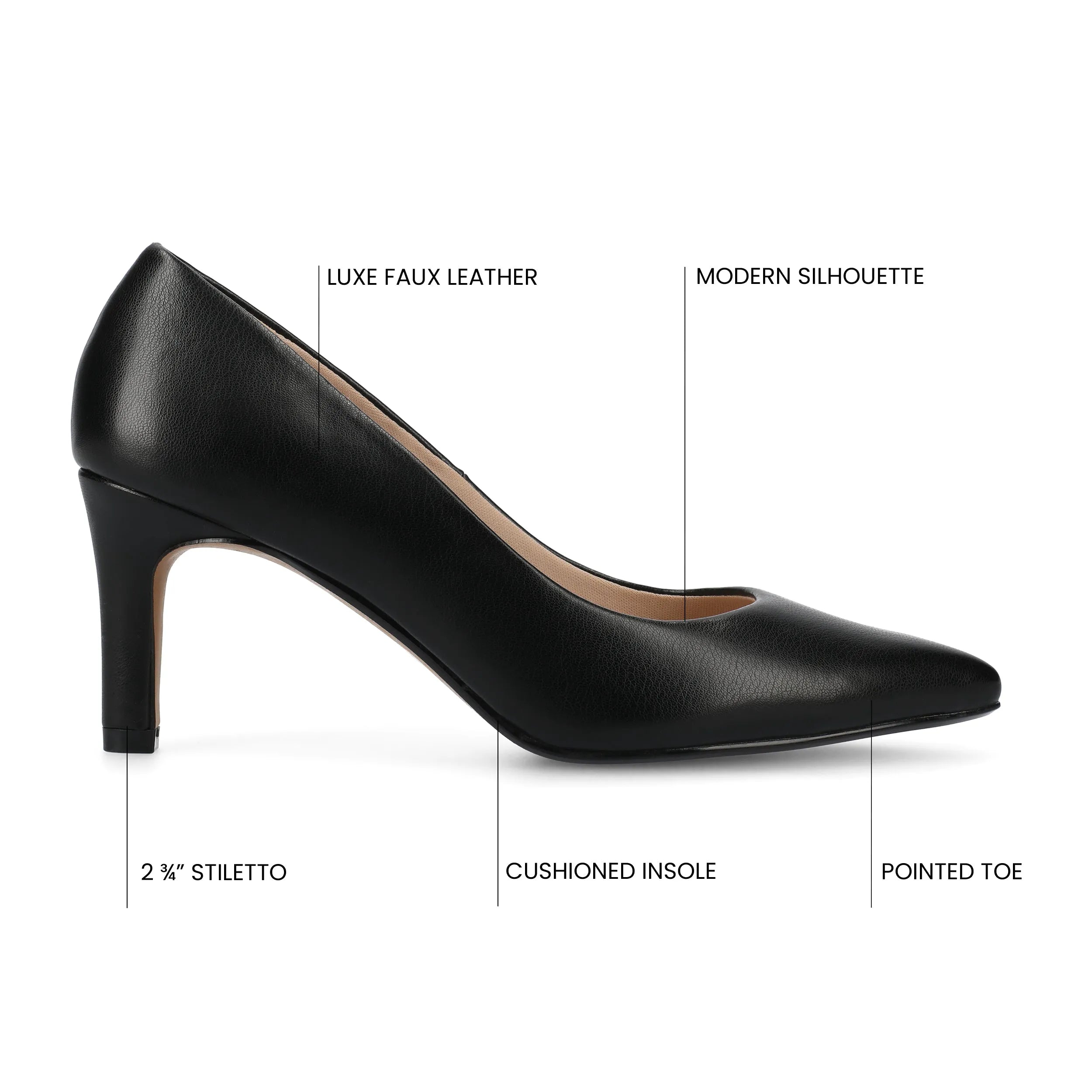 SCYLEE Wide-Fit Leather Stiletto Heels in Black PU