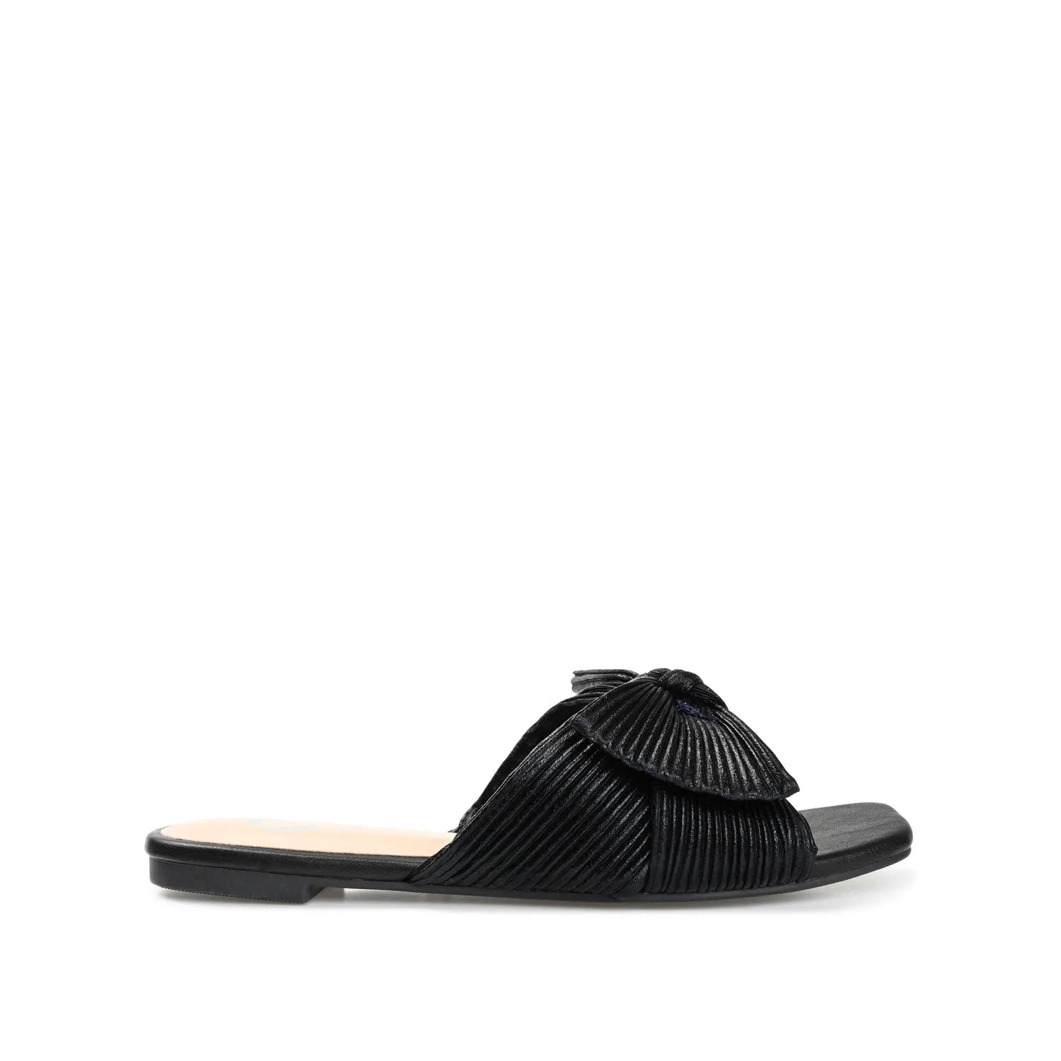 SERLINA Pleated Slide Sandals in Foil - Black