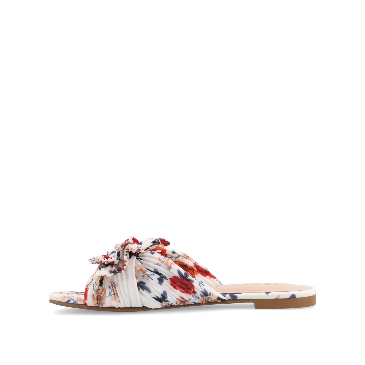 SERLINA Pleated Slide Sandals in Foil - Dark Floral Fabric