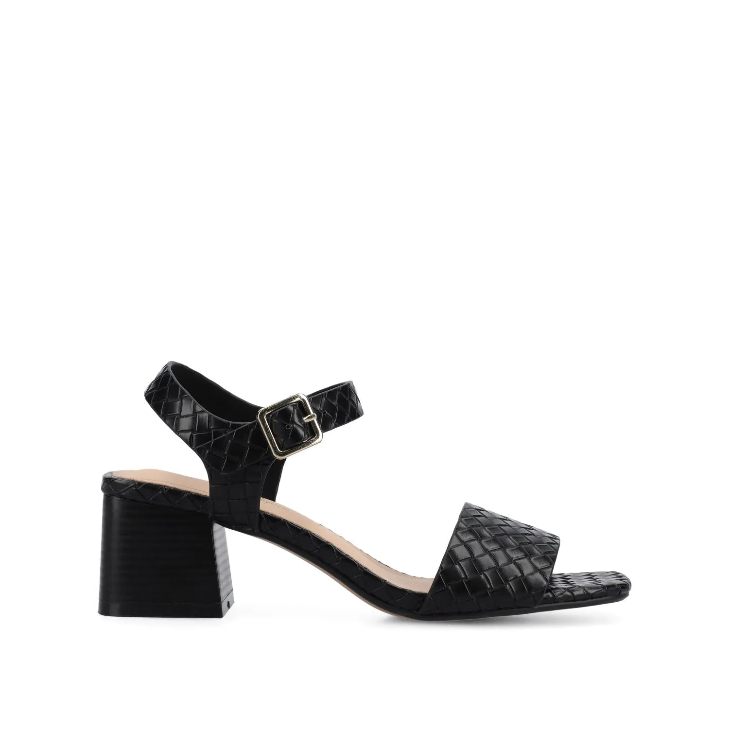 Shaina Open Toe Heels in Black Woven