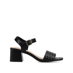 Shaina Open Toe Heels in Black Woven