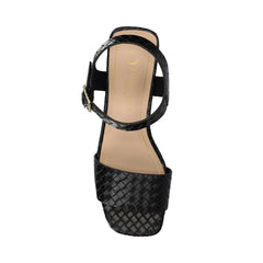 Shaina Open Toe Heels in Black Woven