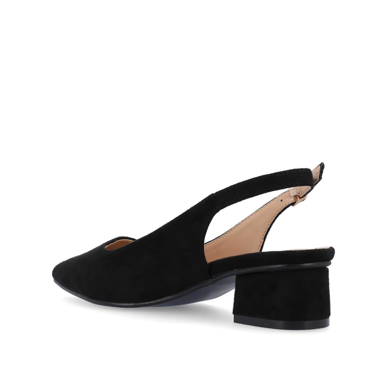 Sylvia Low Block Heels in Wide - Black PU