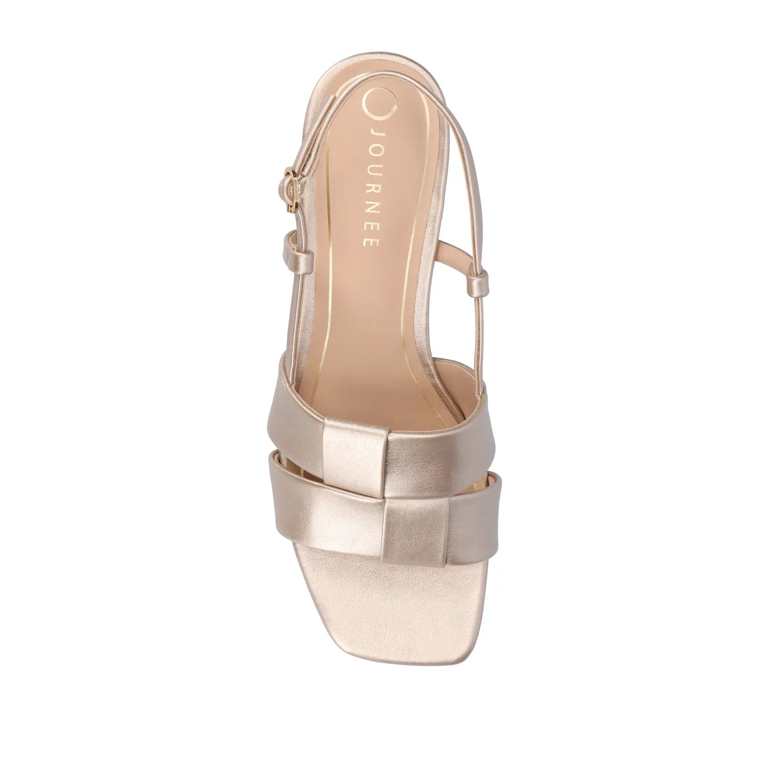 Tabatha Low Block Heels in Vegan Leather - Wide Fit (Champagne)