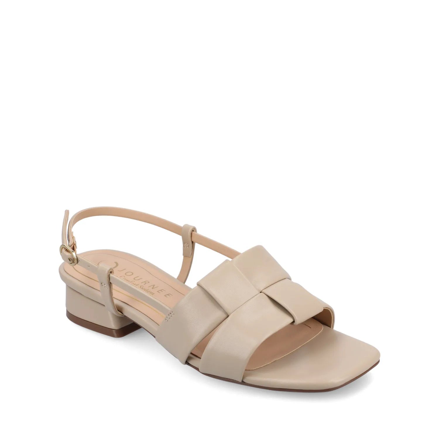 Tabatha Low Block Heels in Vegan Leather - Wide Fit (Nude)