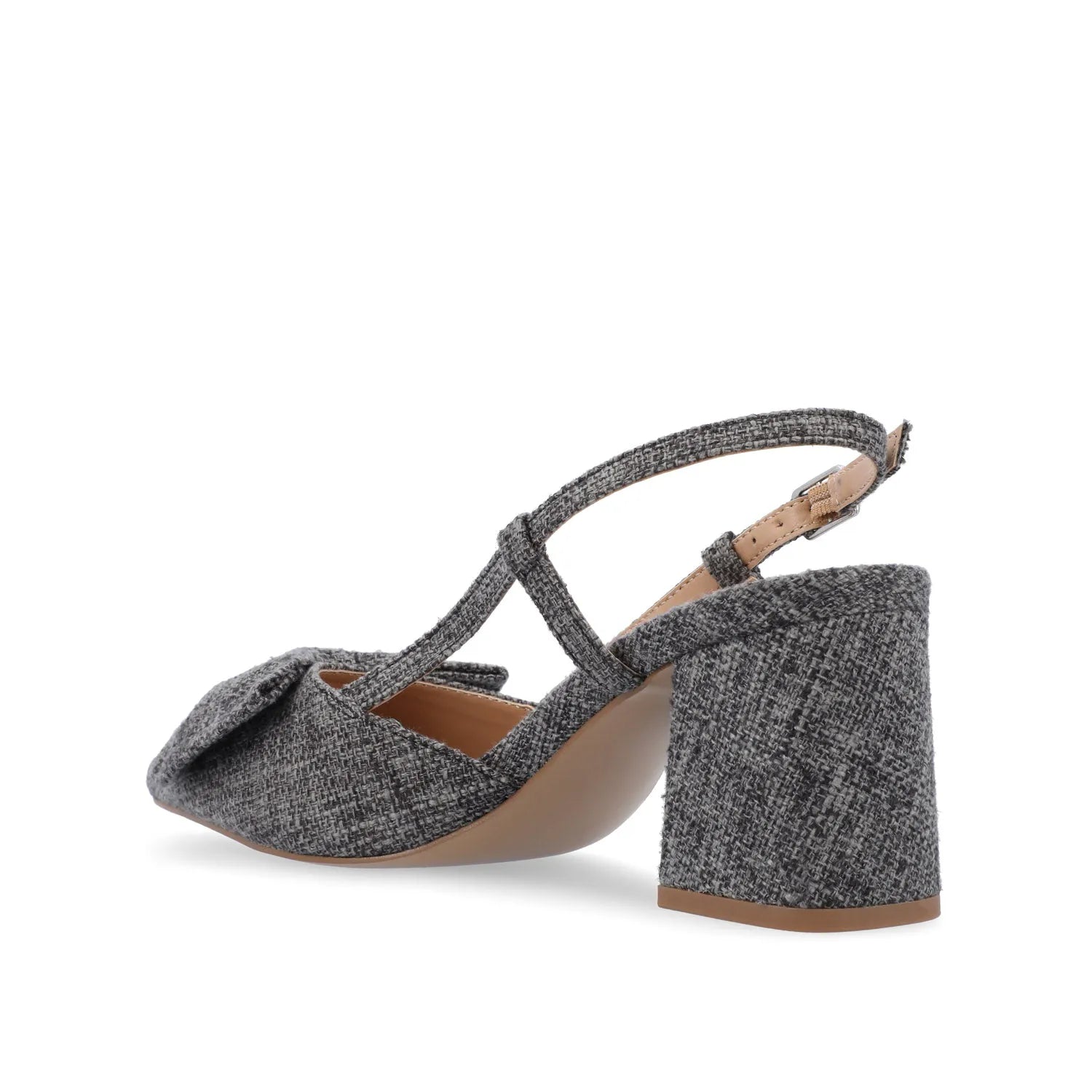 Tailynn Slingback Block Heels in Charcoal Linen Fabric