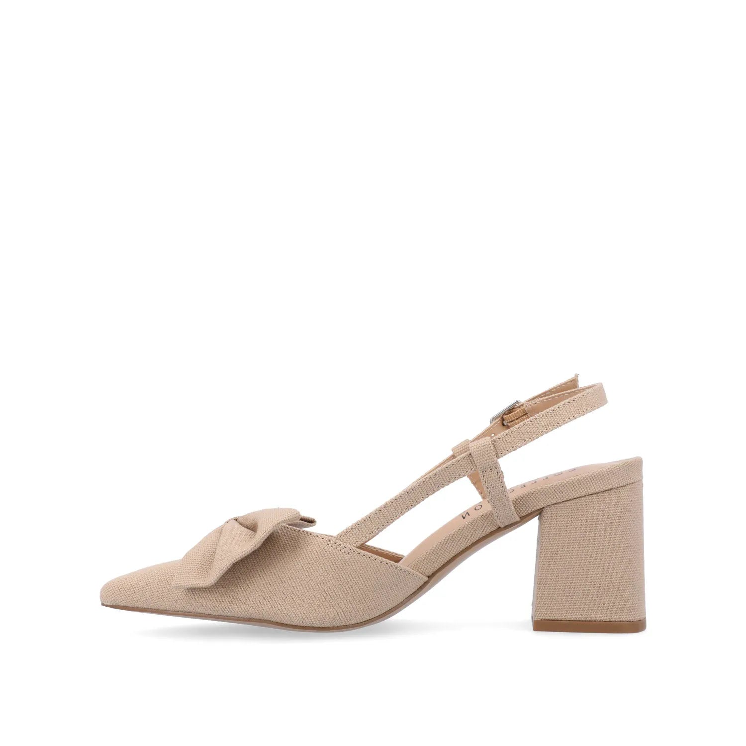 TAILYNN Wide Block Heel Pumps in Tan Beige Fabric