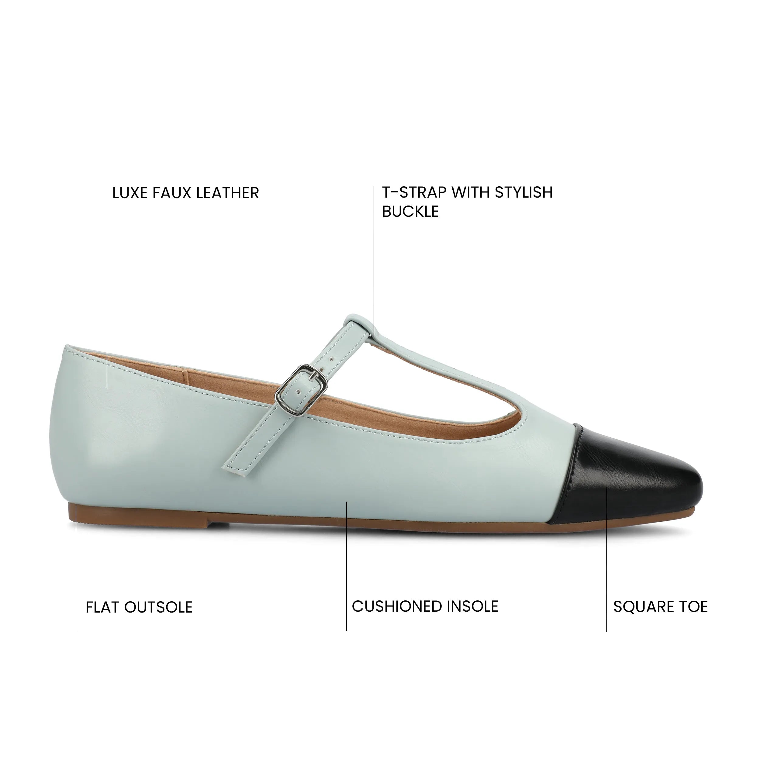 THEAH T-Strap Ballet Flats - Light Blue