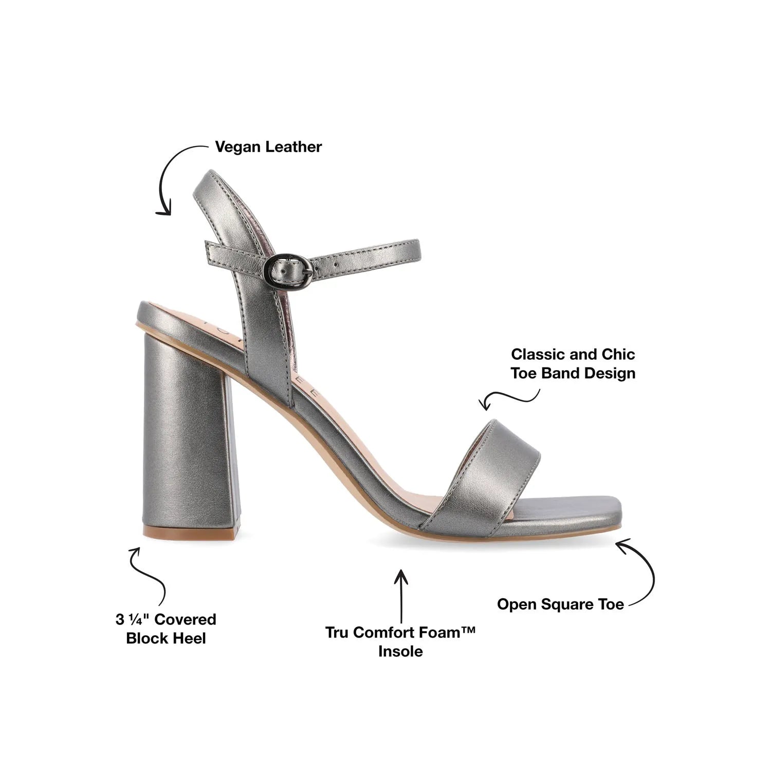 Tivona Strappy Block Heels in Vegan Leather - Pewter