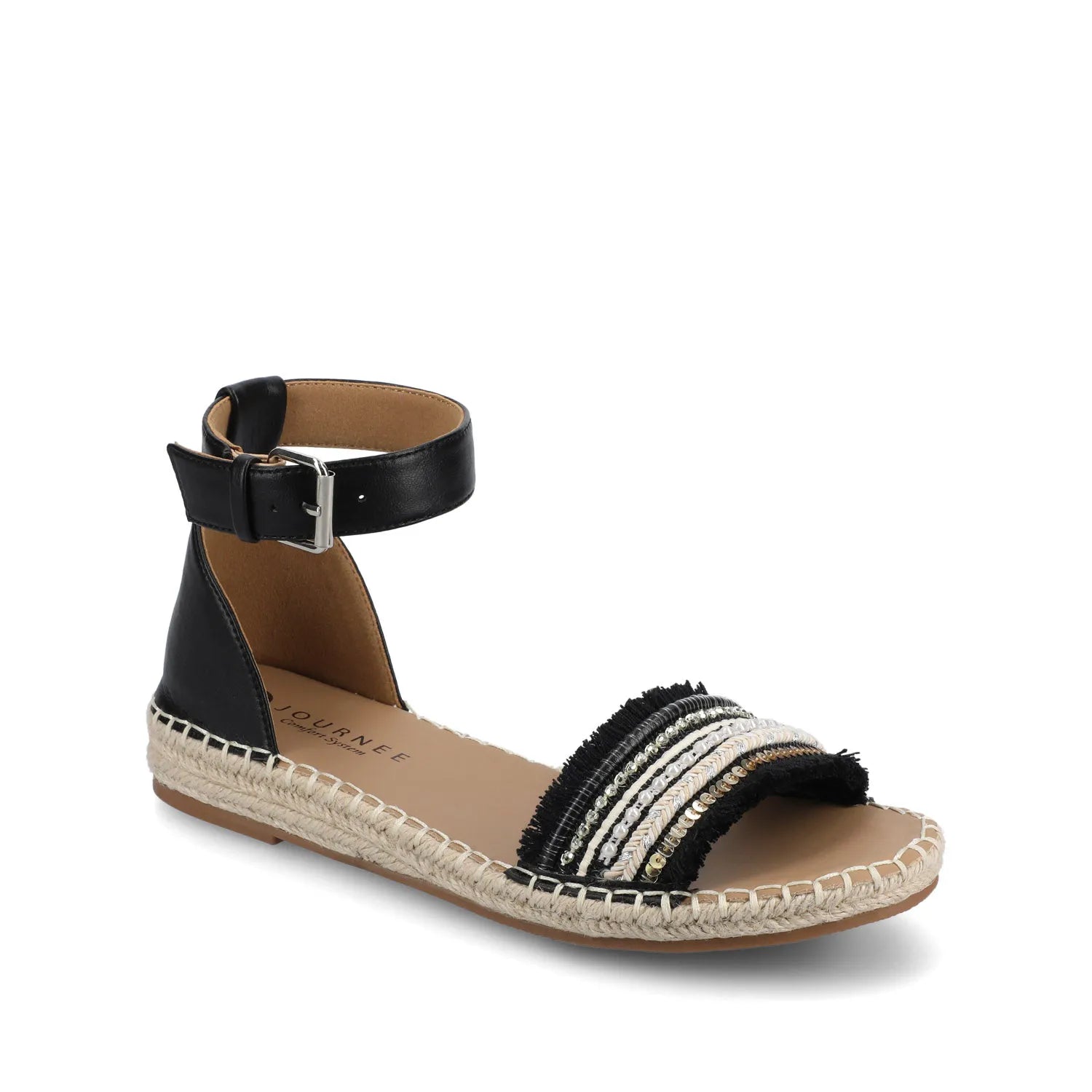 Tristeen Espadrille Sandals in Fabric - Black/Beading