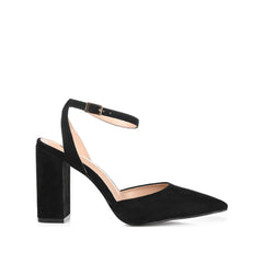 TYYRA Wide Block Heels in Faux Suede - Black