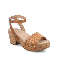Vanessa Platform Clog Sandals in Tan Woven