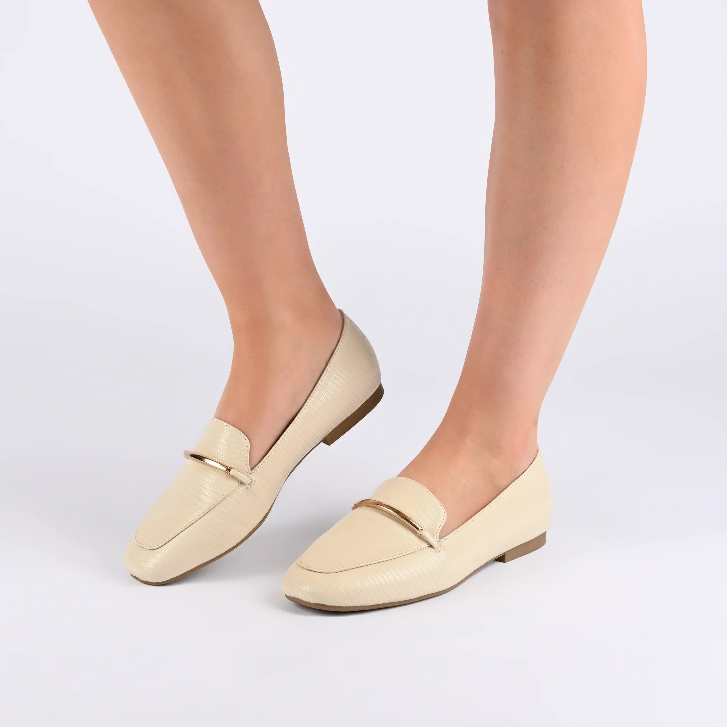 Wrenn Printed Loafer Flats in Wide - Ivory Lizard