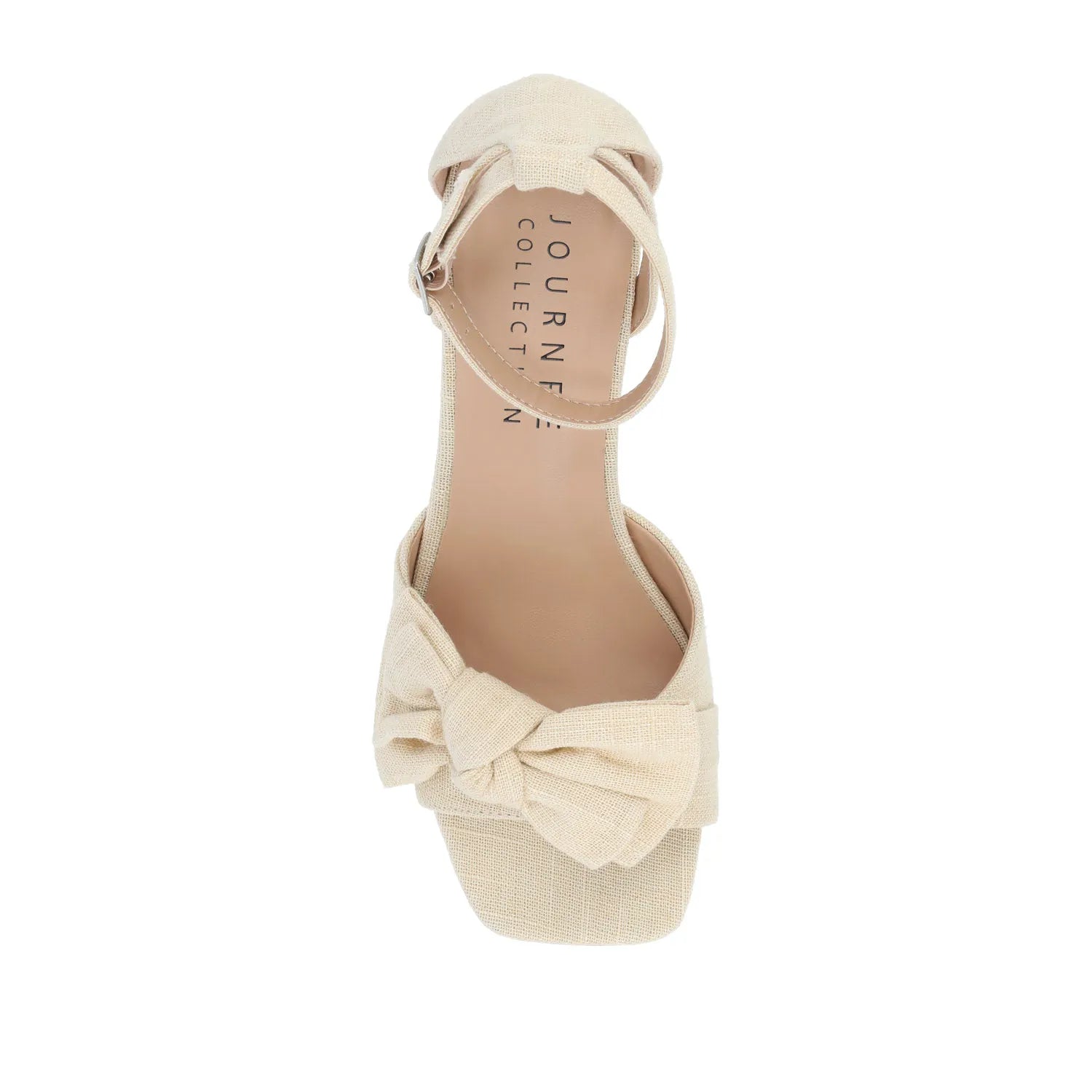 Zevi Strappy Block Heels in Tan Beige Fabric