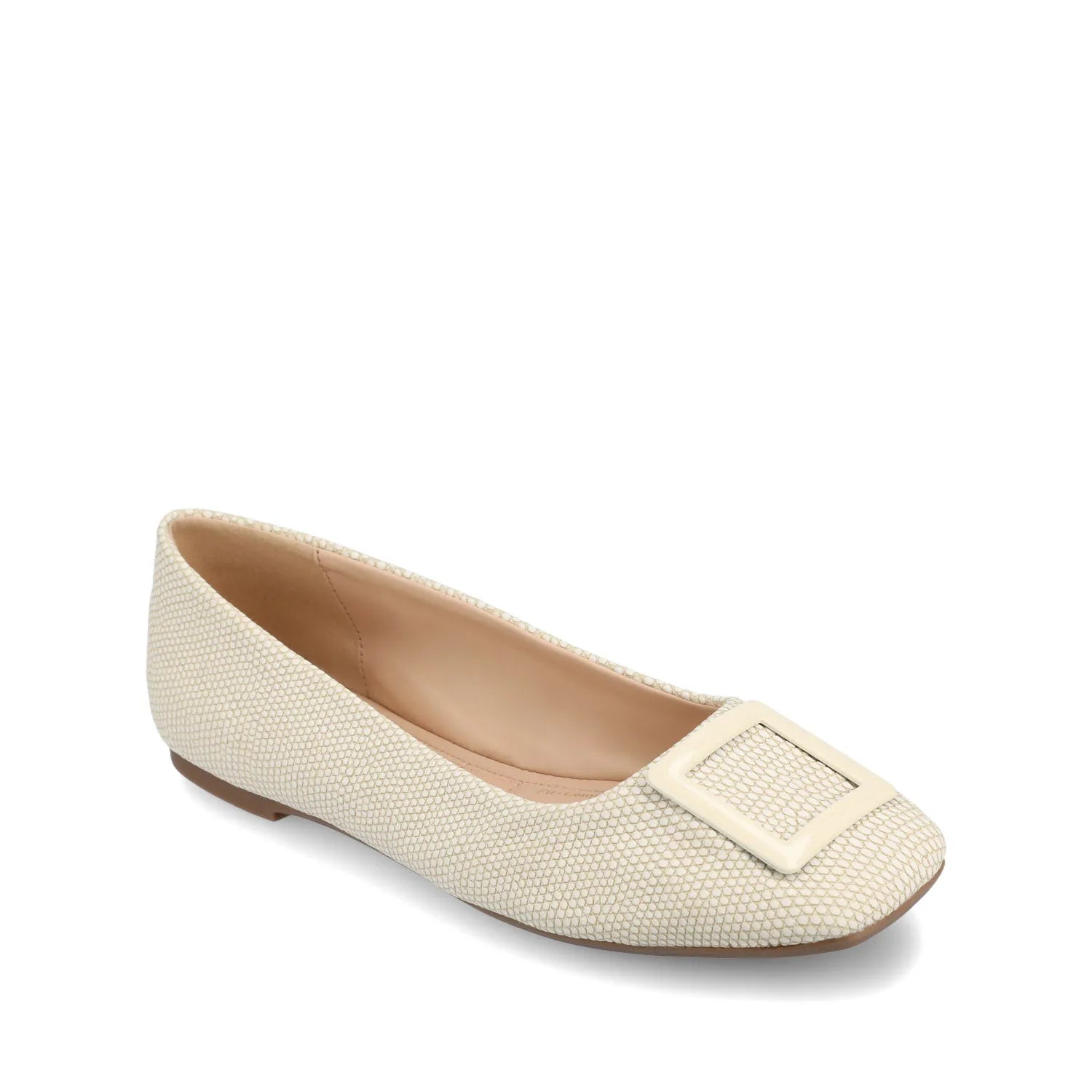ZIMIA Square Toe Flats in Vegan Leather - Bone Lizard
