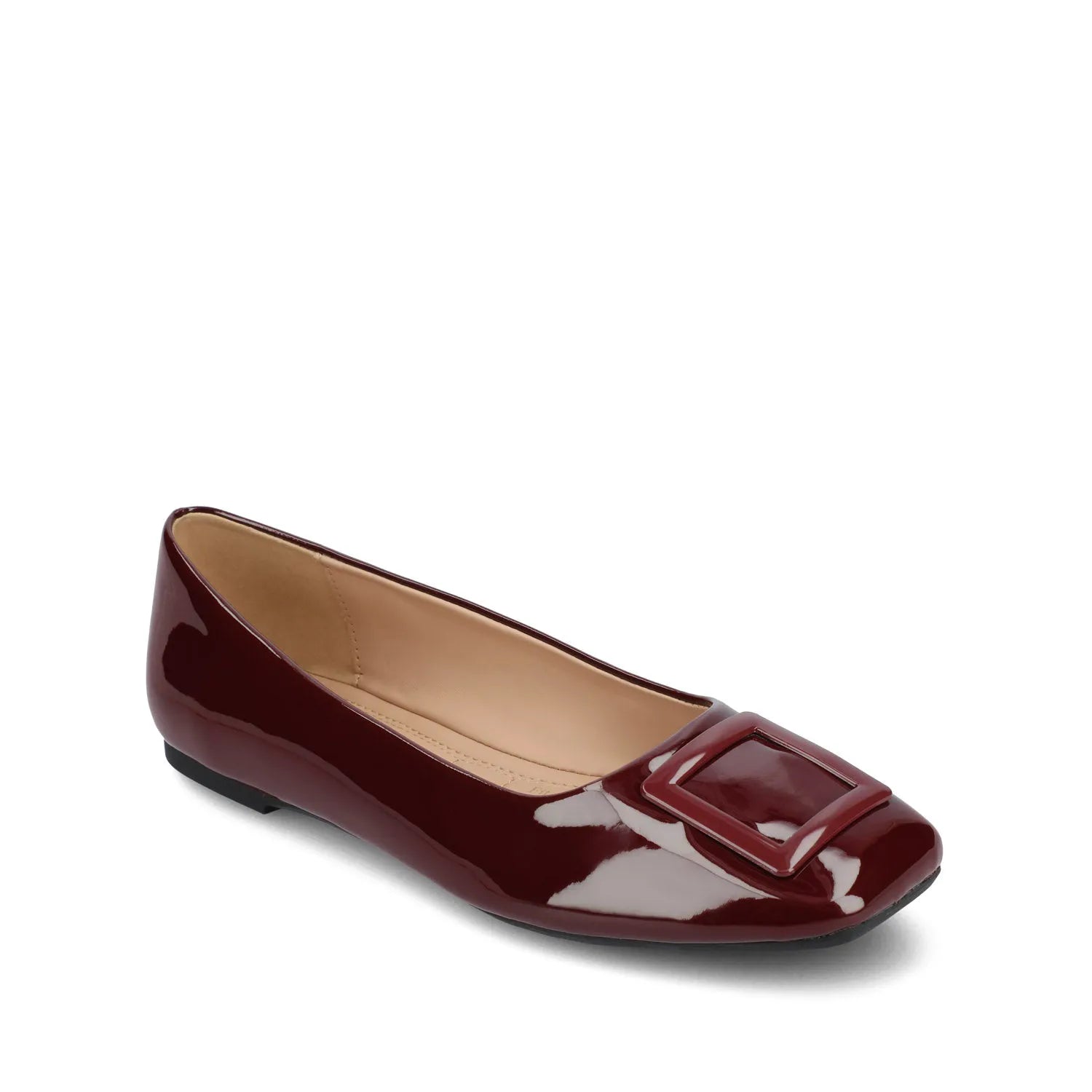 ZIMIA Square Toe Flats in Vegan Leather - Oxblood Nubuck