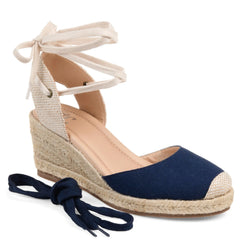 Monte Espadrille Wedge Sandals in Wide Width - Navy Blue Fabric